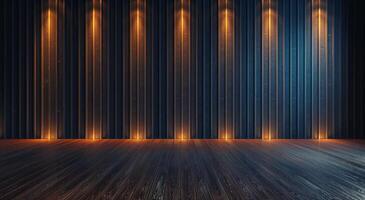 Dark Wooden Wall With Spotlights And Foreground photo