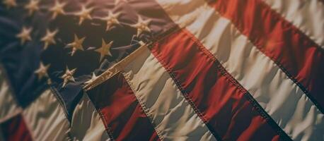 Close Up of Worn American Flag With Stars and Stripes photo