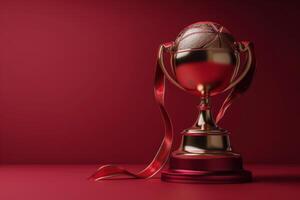Golden Basketball Trophy With Stars on Red Background photo