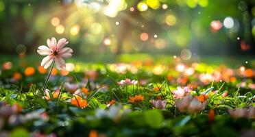 Sunlight Filtering Through Blossoms in a Spring Meadow photo
