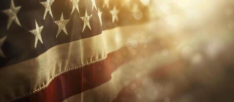Worn American Flag With Sun Flare photo