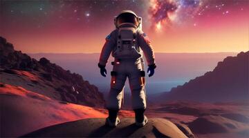 Astronaut hears his back on a new planet. Embark on an exciting space exploration adventure with an astronaut who lands on a new planet, revealing the mystery and beauty of the universe. video