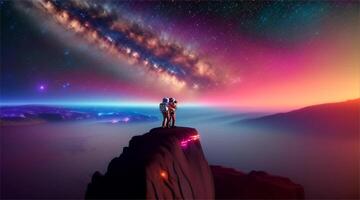 dos astronautas son en el montañas explorador un futuro extraterrestre mundo y experiencia el maravillas de un astronauta explorador un futuro extraterrestre mundo. eso capturas el esencia de futuro espacio misiones video