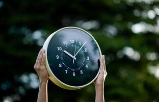 Stopping alarm clock, time concept and working with time and planning work with limited time photo