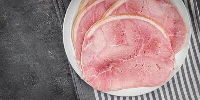 ham slice pork meat natural food fresh appetizer meal food snack on the table copy space food background rustic top view photo