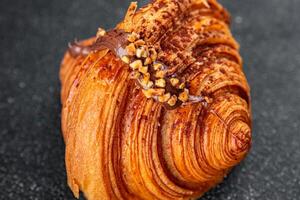 sweet croissant fresh bun bakery delicious baking appetizer meal food snack on the table copy space food background rustic top view photo