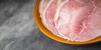 ham pork slice meat food fresh meal food snack on the table copy space food background rustic top photo