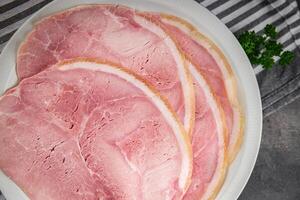 ham pork slice meat food fresh meal food snack on the table copy space food background rustic top photo