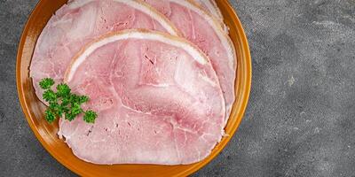 ham pork slice meat food fresh meal food snack on the table copy space food background rustic top photo
