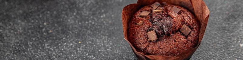 muffin chocolate cupcake sweet dessert cake appetizer meal food snack on the table copy space food background rustic top view photo