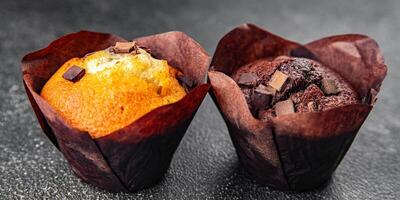 muffin chocolate cupcake sweet dessert cake appetizer meal food snack on the table copy space food background rustic top view photo