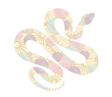 Year Of The Snake Zodiac Symbol Decorated With Japanese Vintage Chrysanthemum Pattern Isolated On A White Background. vector
