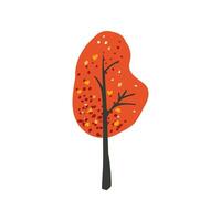 Tree with orange and brown leaves. Autumn. Folklore style. Hand drawn. Flat vector