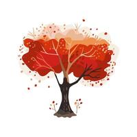 Minimalistic tree with red leaves. Tender watercolor autumn. Hand drawn. illustration. vector