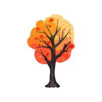 Minimalistic tree with red leaves. Tender watercolor autumn. Hand drawn. illustration. vector