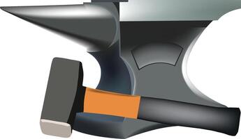 Heavy sledgehammer resting on a large anvil for blacksmithing vector