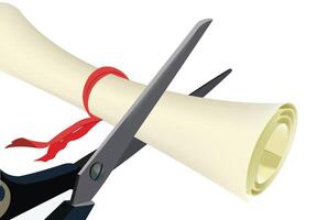 Scissors cutting a diploma for educational concepts vector