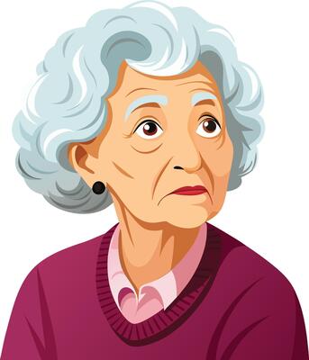 Illustration of an elderly woman with a concerned expression