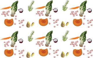 Seamless pattern with vegetables and beans on white background vector
