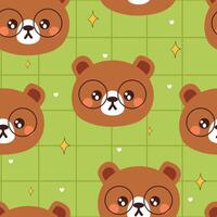 seamless pattern cartoon bear wearing glasses. cute animal wallpaper illustration for gift wrap paper vector