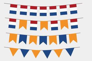 Netherlands flag set bunting.Dutch Flag heart triangle shape elements isolated on white background. vector