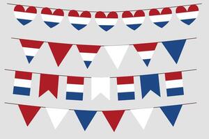 Netherlands flag set bunting.Dutch Flag heart triangle shape elements isolated on white background. vector