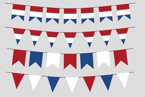 Netherlands flag set bunting.Dutch Flag heart triangle shape elements isolated on white background. vector