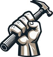 a fist holding a hammer and a ribbon labour day vector