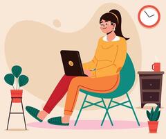 telecommuting concept on working with a laptop vector