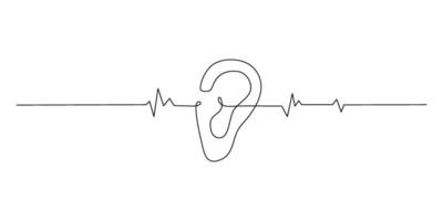 continuous line drawing of ear on white background. vector