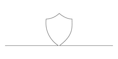 Continuous line drawing of shield on white background. vector