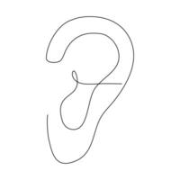 continuous line drawing of ear on white background. vector