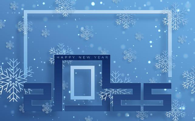 Happy New Year 2025, festive pattern on color background