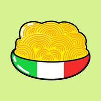 Plate of Spaghetti character. Hand drawn cartoon kawaii character illustration icon. Isolated on green background. Spaghetti character concept vector