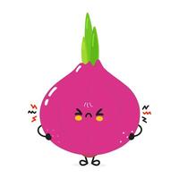 Cute angry Onion character. Hand drawn cartoon kawaii character illustration icon. Isolated on white background. Sad Onion character concept vector