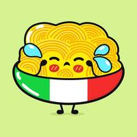 Crying Plate of Spaghetti character. Hand drawn cartoon kawaii character illustration icon. Isolated on green background. Sad Plate of Spaghetti character concept vector