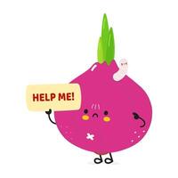Cute sad sick Onion asks for help character. HHand drawn cartoon kawaii character illustration icon. Isolated on white background. Suffering unhealthy Onion character concept vector