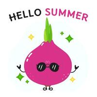 Onion character. Hello summer card. Hand drawn cartoon kawaii character illustration icon. Isolated on white background Onion character concept vector