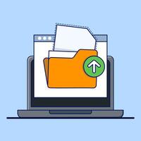 concept of Uploading office files in flat style. Uploading office document icon. File upload tasks for business and presentations, Documents from computer folders, business archives. Job files. vector