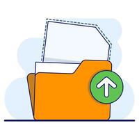 concept of Uploading office files in flat style. Uploading office document icon. File upload tasks for business and presentations, Documents from computer folders, business archives. Job files. vector