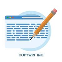 Copy writing concept, text file editing, flat document icon, Writing online text content on laptop computer or creating essay documents or books on pc, copying documents for graphic and web design. vector