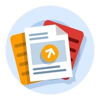concept of Uploading office files in flat style. Uploading office document icon. File upload tasks for business and presentations, Documents from computer folders, business archives. Job files. vector
