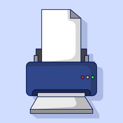 Printer icon concept, Paper printer prints document text. printing data files on paper, business, office equipment technology for printing paper on them, office work and home. Flat illustration.