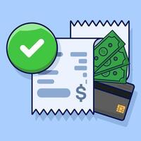 Successful payment concept. Payment transaction approved successful notification check mark on invoice receipt via debit card, money transfer completed vector
