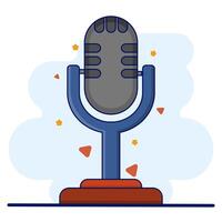 Cute microphone illustration icon. microphone icon concept. podcast recording microphone in studio. Audio device icon or print. Sound recording studio sticker, flat cartoon style illustration. vector