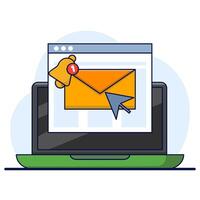 Cartoon notification message concept on laptop. Announcement. Ring the bell as a pop up reminder. Get chat message notifications on your smartphone or laptop. flat cartoon illustration design. vector
