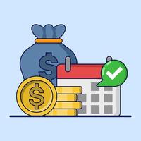 Payment calendar concept. Calendar with monthly payment dates. Monthly subscription payment. Pay day. Tax day. Monthly payments, regular online payments. Flat illustration on background. vector
