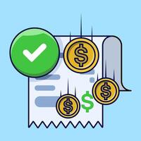 Successful payment concept. Payment transaction approved successful notification check mark on invoice receipt via debit card, money transfer completed vector