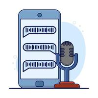 Voice message bubble icon concept with sound waves and microphone. Voicemail correspondence. Voice notes. Audio chat element. Social media design. Modern flat style illustration. vector