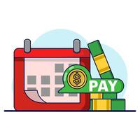 Payment calendar concept. Calendar with monthly payment dates. Monthly subscription payment. Pay day. Tax day. Monthly payments, regular online payments. Flat illustration on background. vector